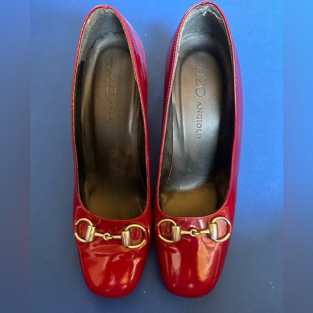 Enzo Angiolin Vintage Square toe maroon, patent leather heels size 8M